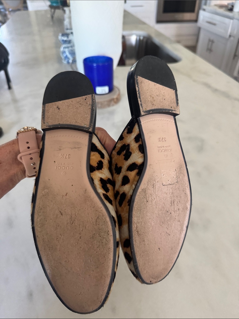 Gucci Leopard Print Faux Fur Mules with Gold Horsebit - Picture 3 of 6
